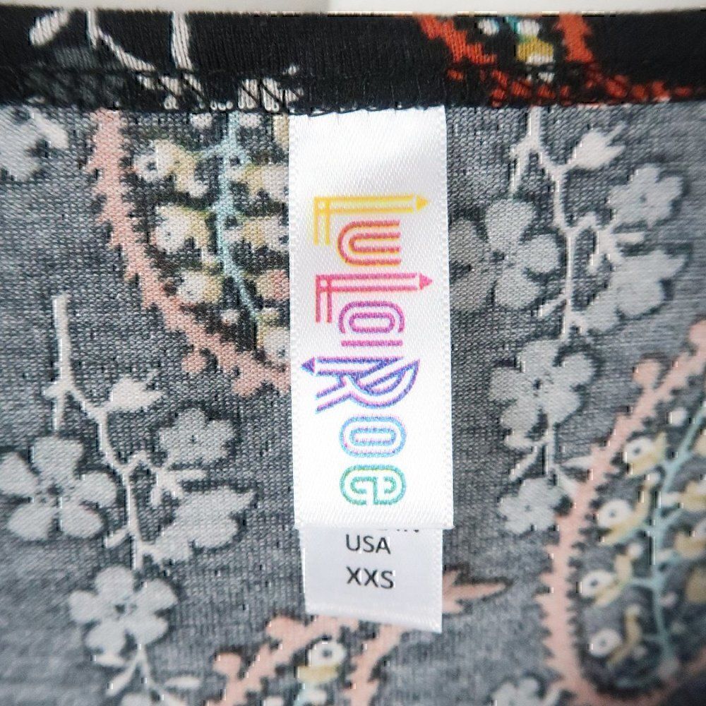 LULAROE BLACK ORANGE GREEN WHITE PAISLEY SHORT SLEEVE TUNIC TOP SIZE XXS - Picture 2 of 9